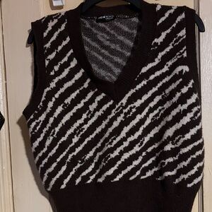 Brown and  Cream Zebra Print Sweater Vest size small
